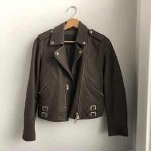 All saints brown/taupe leather biker jacket US 0